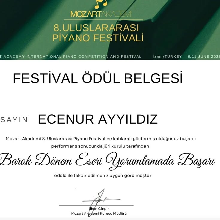 Ecenur AYYILDIZ’dan Bach&nbsp;Ödülü!