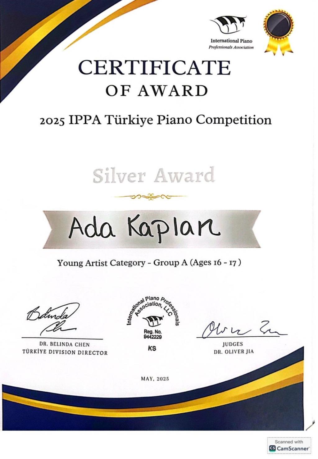 Ada KAPLAN Ulusal Piyano Yarışması’nda Fırtına Gibi&nbsp;Esti!