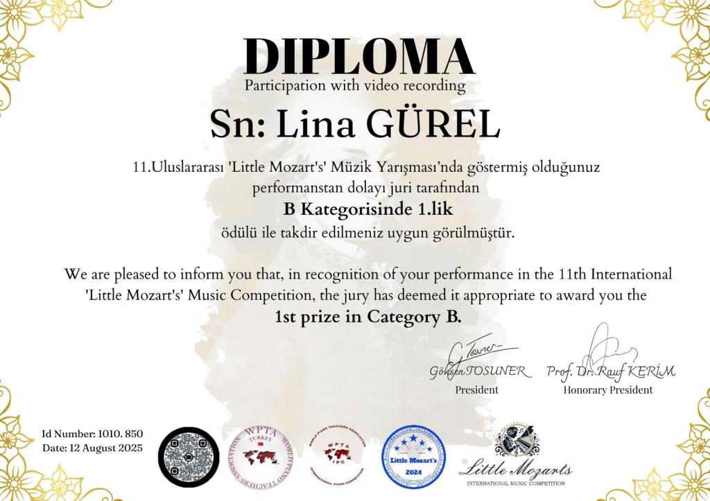 Lina GÜREL İlk Yarışması’ndan Birincilik Ödülü ile&nbsp;döndü!