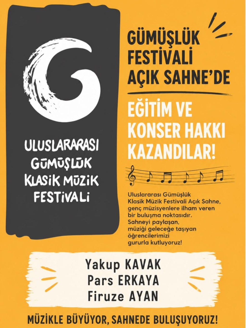 Virtüöz Takımı Öğrencilerimiz Uluslararası Gümüşlük Klasik Müzik Festivali’nde Açık Sahne’ye&nbsp;Seçildi