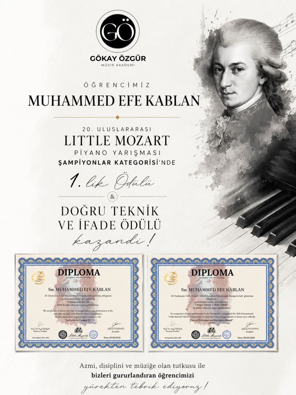 Muhammed Efe Kablan, Şampiyonlar Kategorisi’nde Birincilik Ödülü Kazandı!